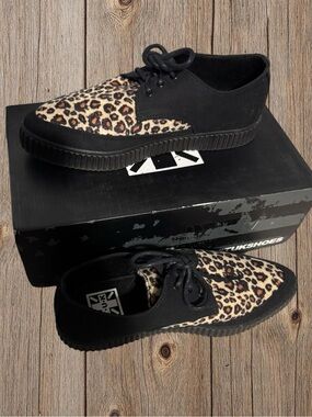 T.U.K. Black Leopard Print Pointed Creeper Sneaker Shoes Rockabilly Size W 9 M 7